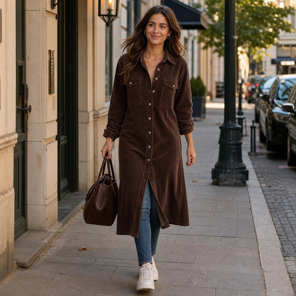 Fallora – Button-Front Fall Shirt Dress