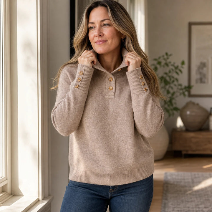 Standelle – Button-Cuff Stand-Collar Knit Sweater