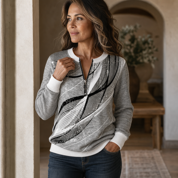 Lineora – Abstract Print Half-Zip Sweatshirt