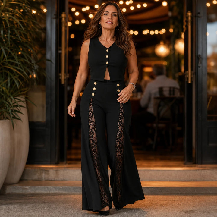 Wearbella – Floral Lace Panel High-Waisted Wide-Leg Trousers