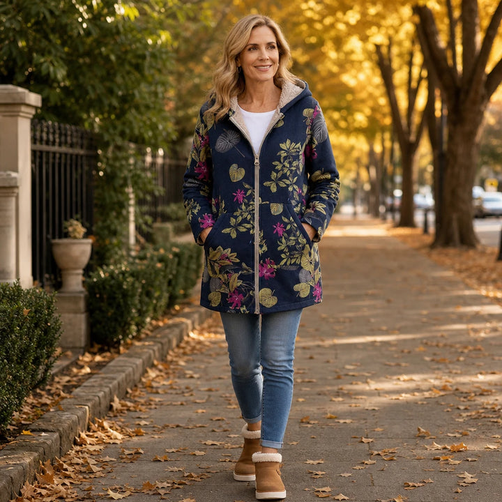 Leafora – Vintage Leaf-Print Hoodie Jacket