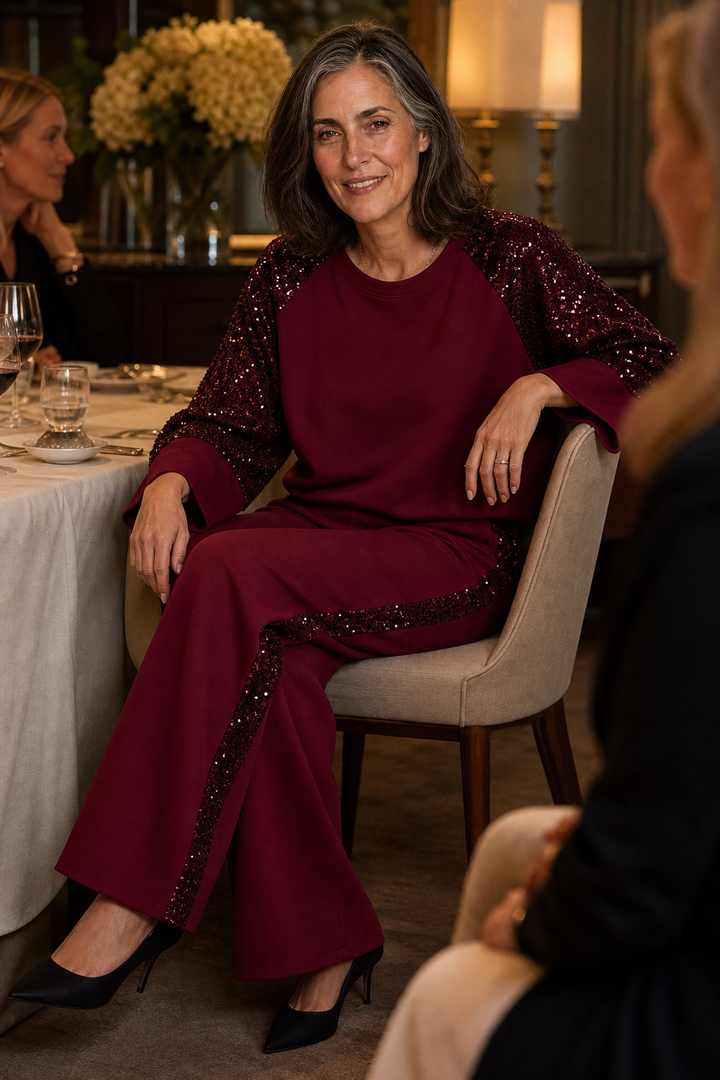 Sneakglow – Sequined Wide-Leg Sweater And Pants Set