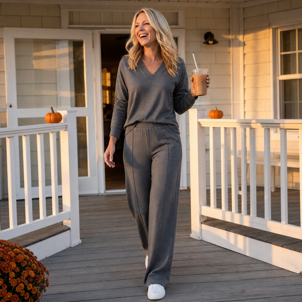Wearbella – V-Neck Knit Top And Wide-Leg Pants Set