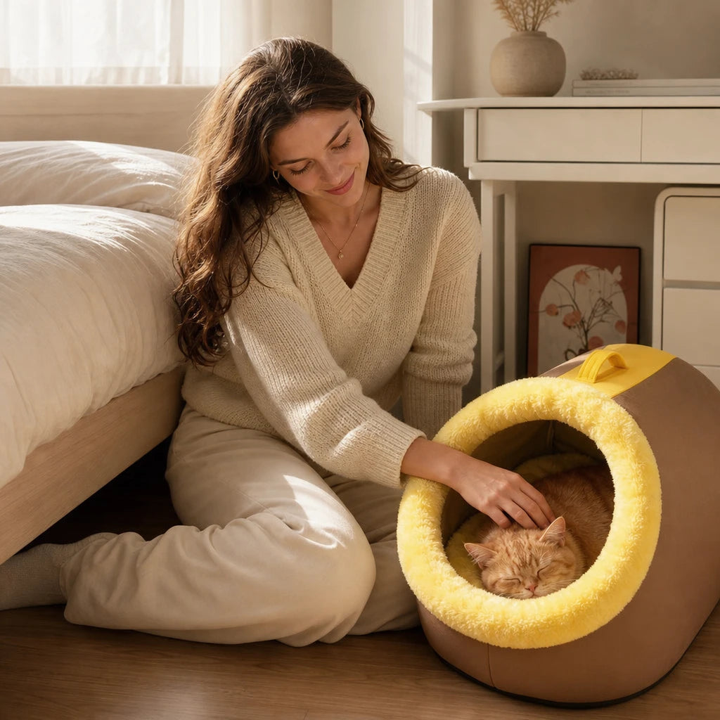 Cozyburrow – Enclosed Cave-Style Cat Bed With Removable Plush Cushion