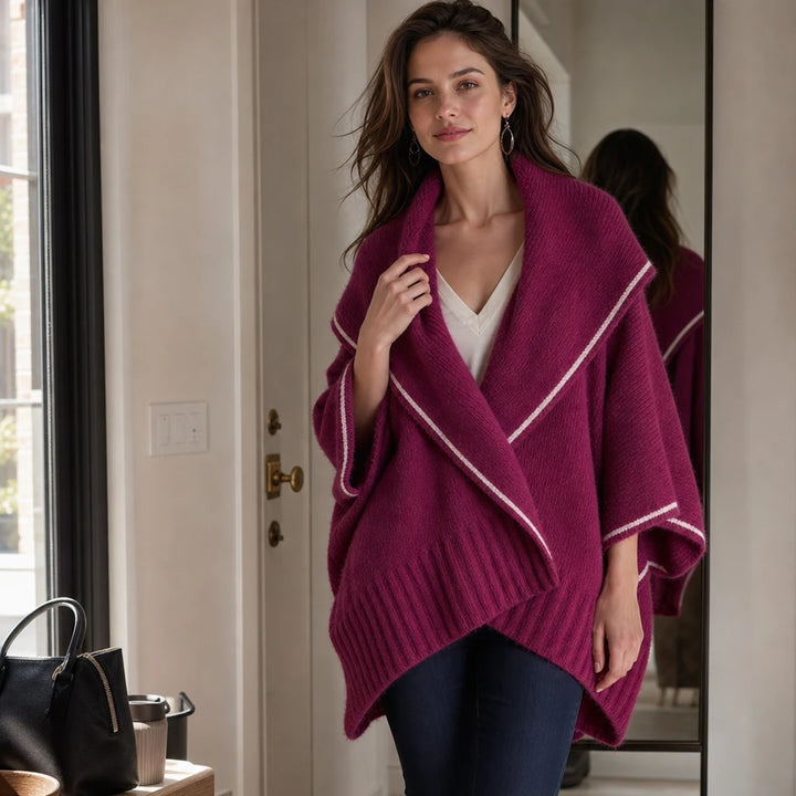 Drapella – Contrast-Trim Draped Knit Cardigan