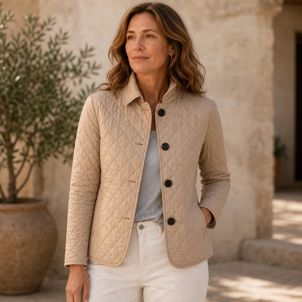 Loredana – Button-Front Quilted Mid-Season Jacket