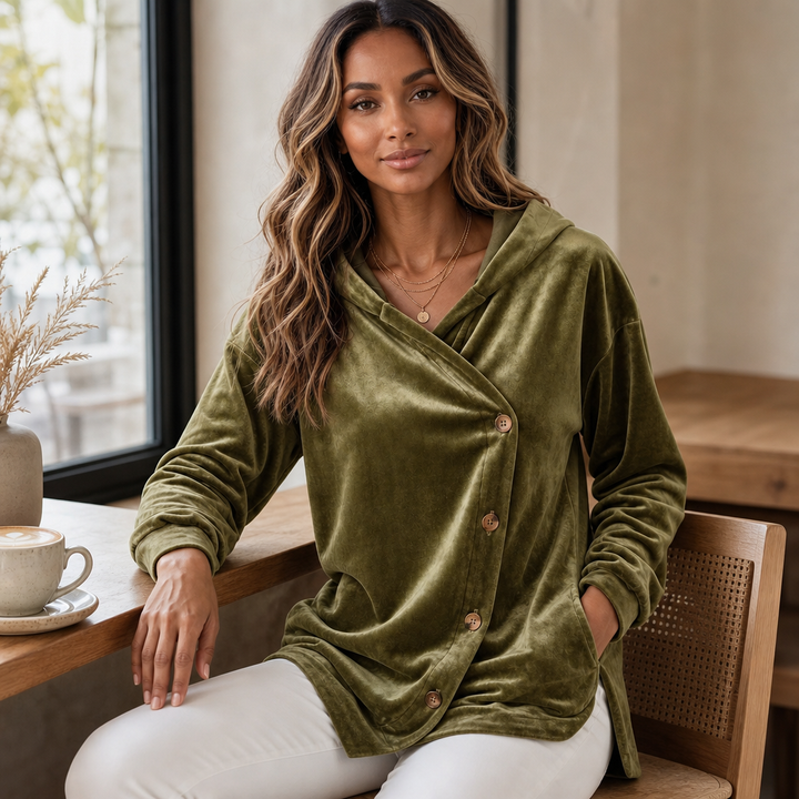 Velvenne – Asymmetric Button-Front Hoodie