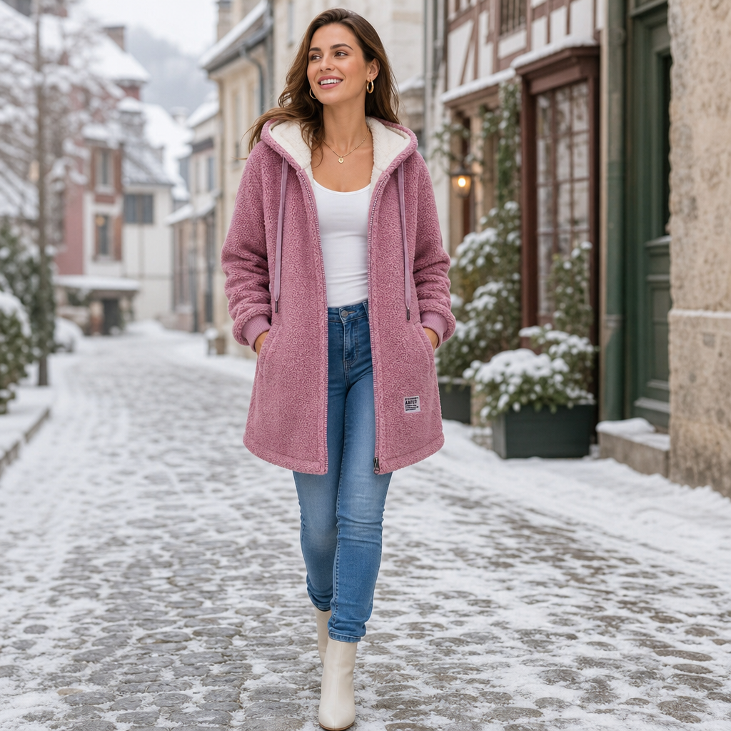 Veloura – Hooded Mid-Length Faux-Shearling Jacket