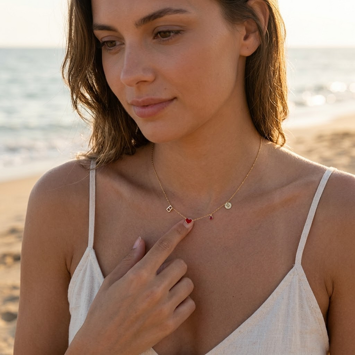 Veluna – Personalized Initial Charm Necklace with Birthstone and Zodiac