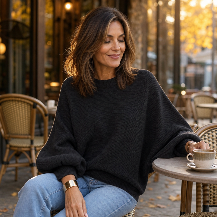 Drapeva – Fitted Cuff Batwing Knit Pullover