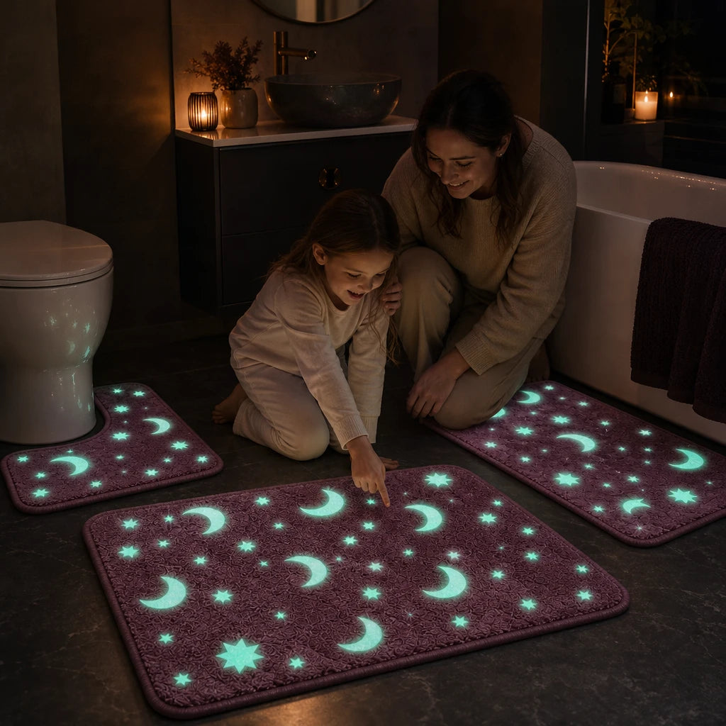 Lunaglow – Glow-In-The-Dark Moon And Star Bath Mat Set
