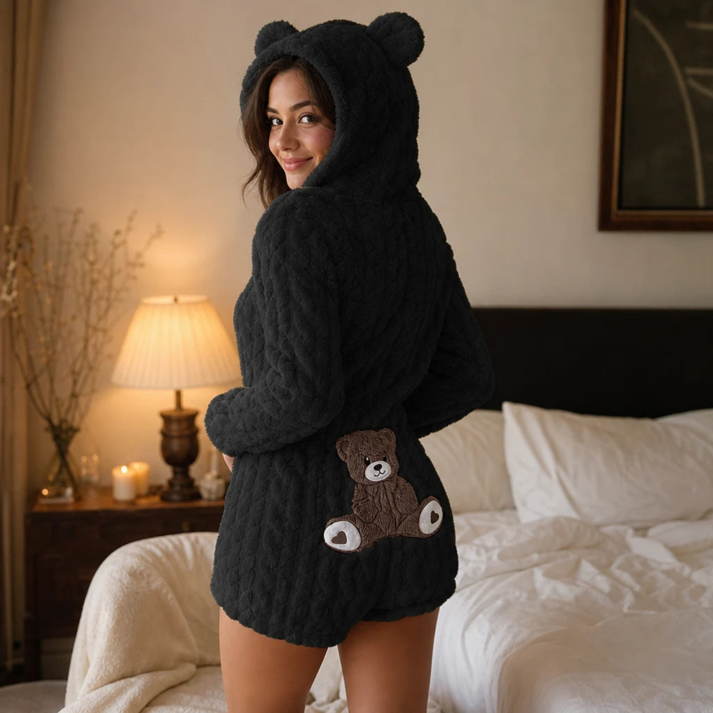Cuddlebear – Bear-Ear Plush Hooded Zip-Up Romper