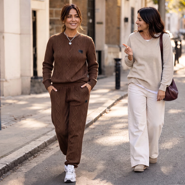Cable & Co. – Cable-Knit Sweater And Trouser Set