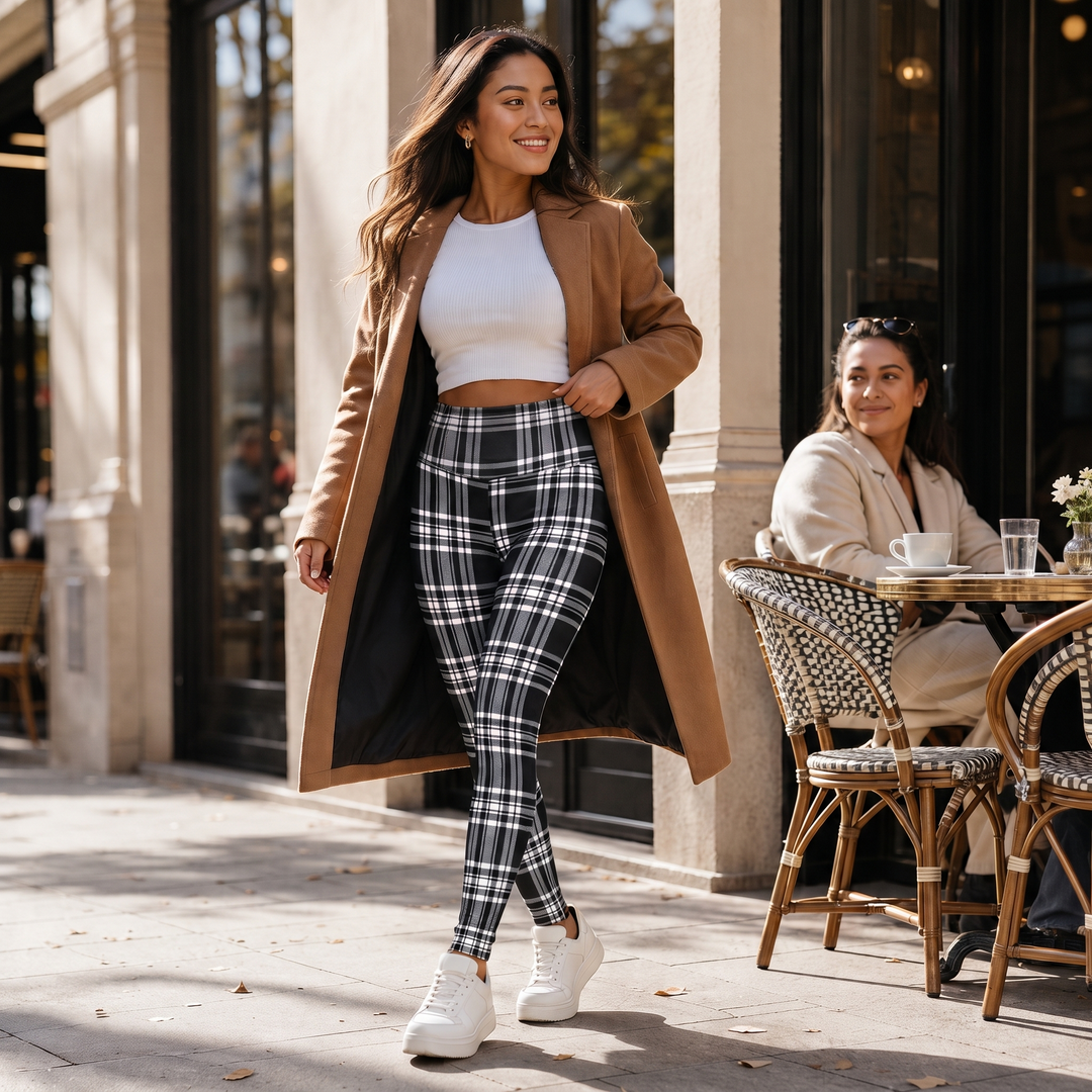 Wearbella – Plaid Brushed-Lining High-Waist Thermal Leggings
