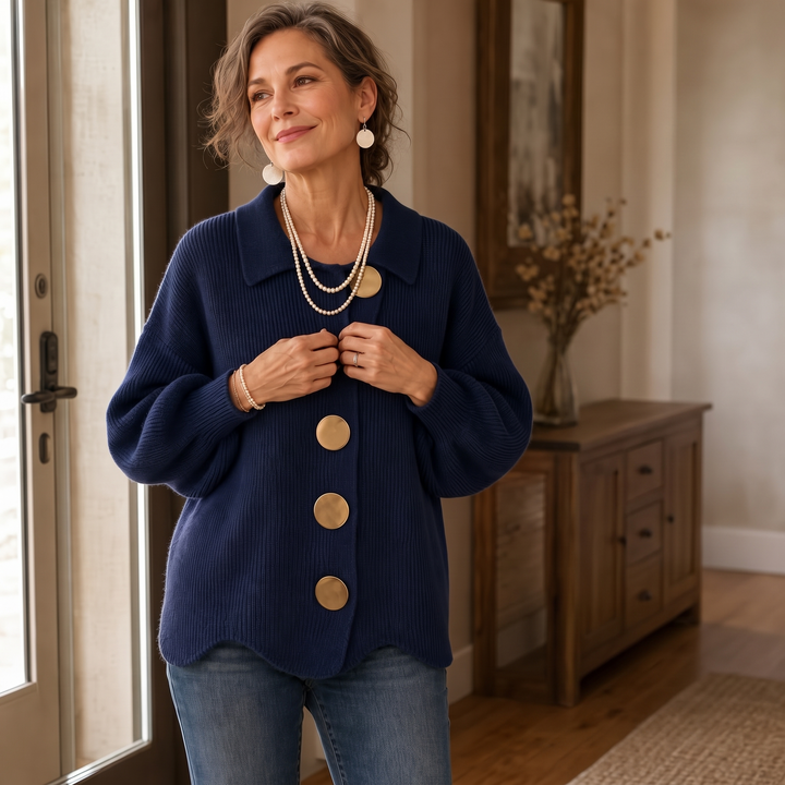 Wearbella – Scalloped Hem Chunky Collared Cardigan