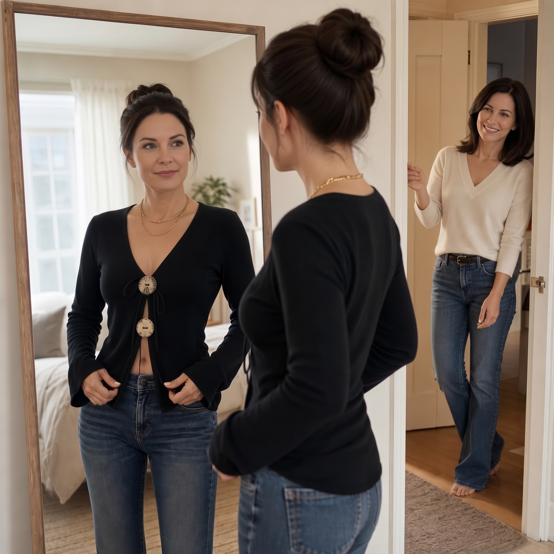 Knotelle – Knotted V-Neck Knit Top