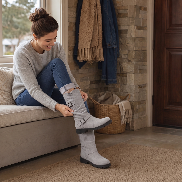 Slouchelle – Ribbed Cuff Slouch Mid-Calf Boots