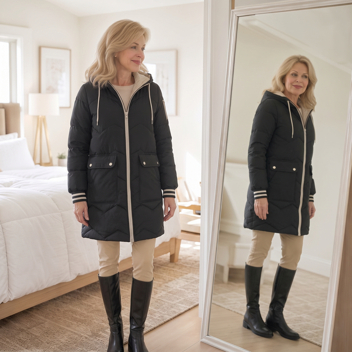 Cozyelle – Hooded Mid-Length Puffer Coat