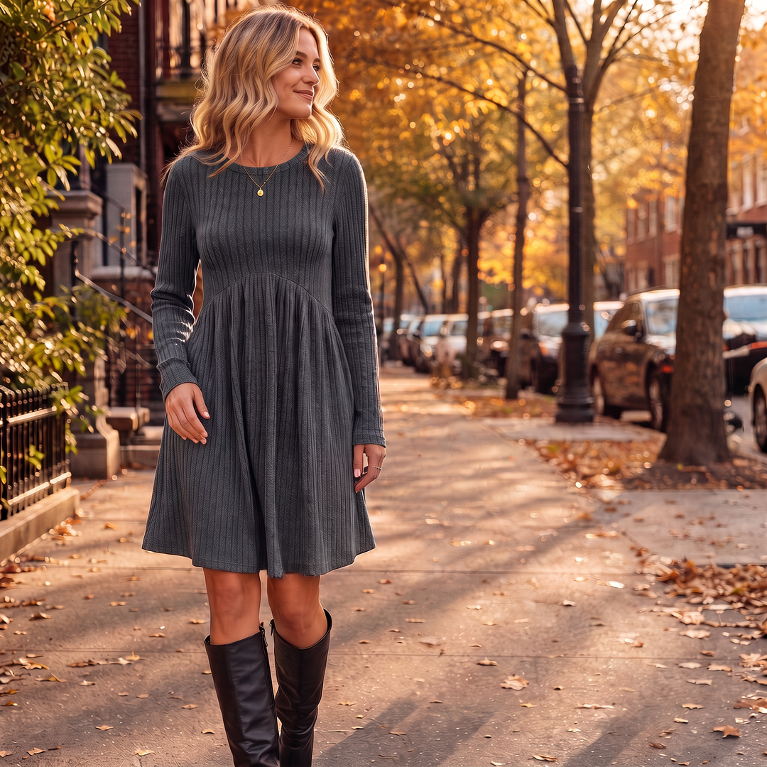 Ribwell – High-Waist Ribbed Knit A-Line Midi Dress