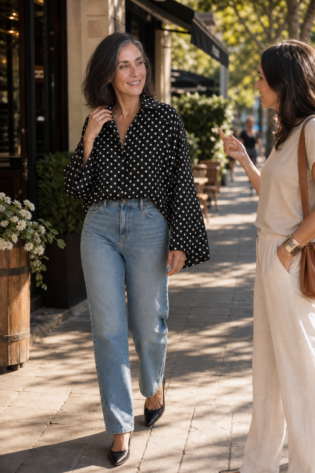 Wearbella – Polka Dot Lapel Long Sleeve Blouse