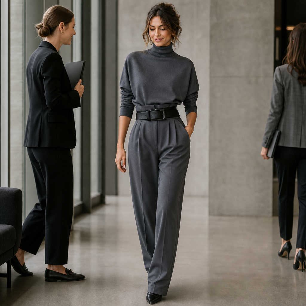 Wearbella – High-Waist Turtleneck And Trouser Set With Belt