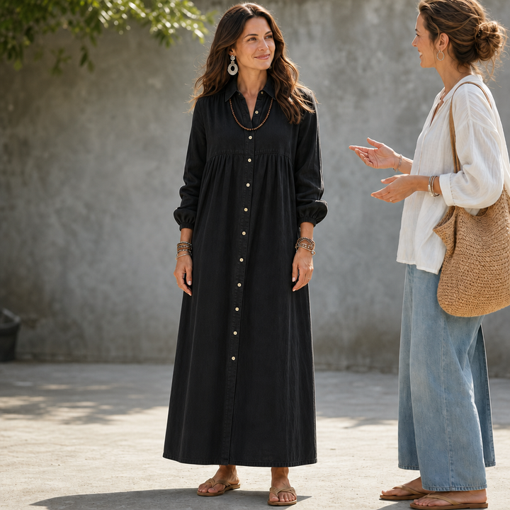 Linalle – Button-Front Linen-Look Maxi Dress
