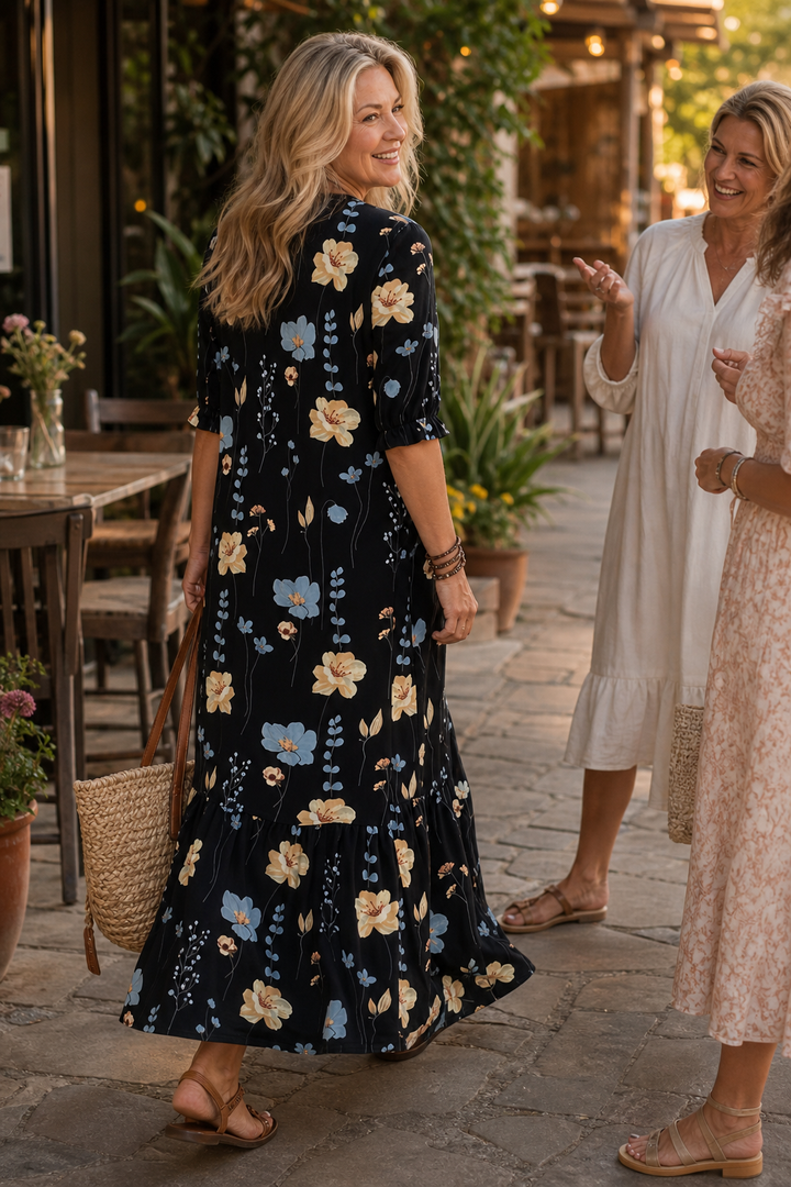 Wearbella – Lapel Collar Floral Maxi Shift Dress