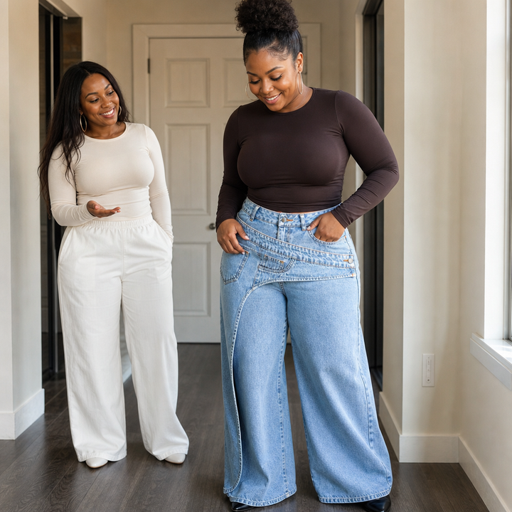 Overlaya – Asymmetric Overlap Waist Wide-Leg Jeans