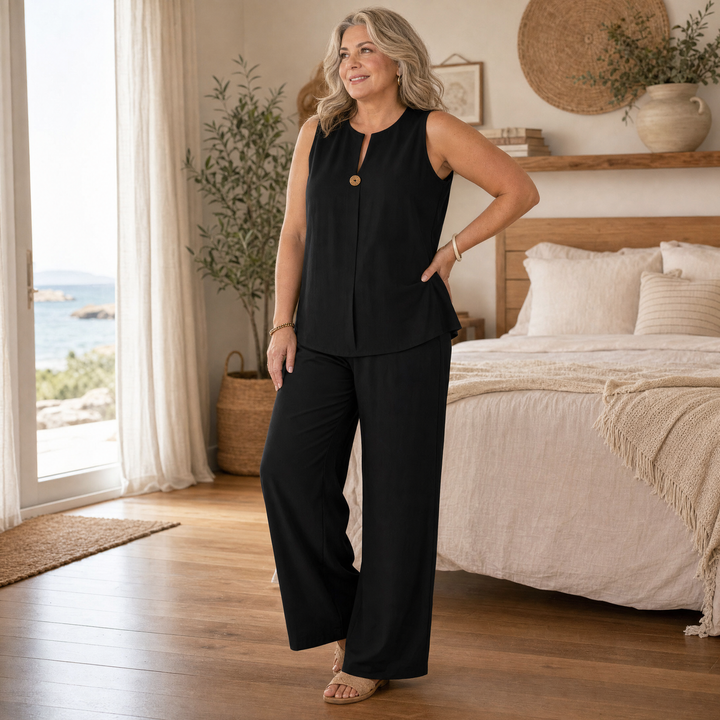 Lunavia™ Sleeveless Linen Co-Ord Set with Wide-Leg Pants