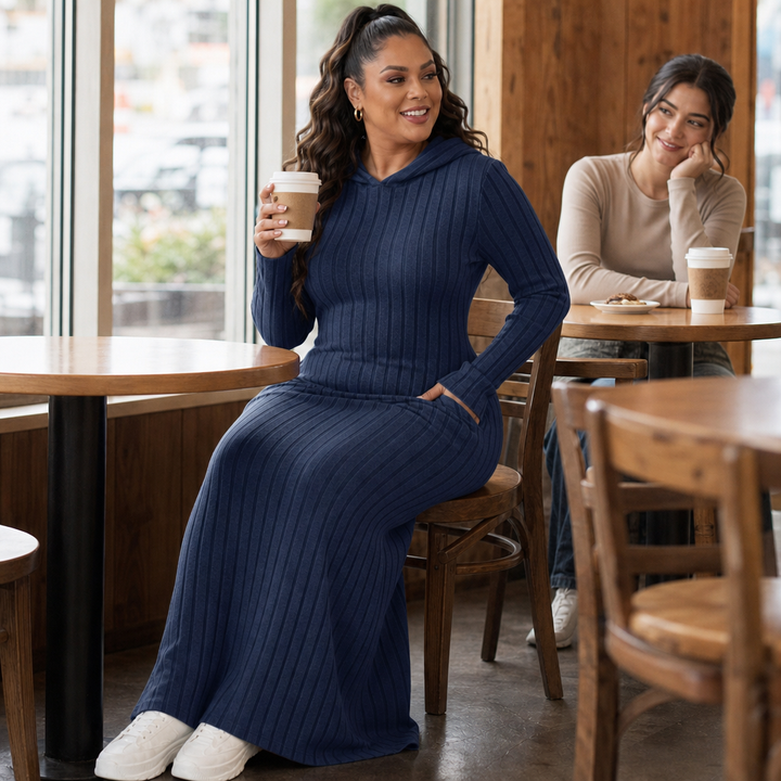 Lunarobe – Ribbed Hooded Maxi Dress With Pockets