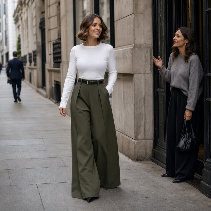 Elonga – Pleated High-Waisted Wide-Leg Trousers