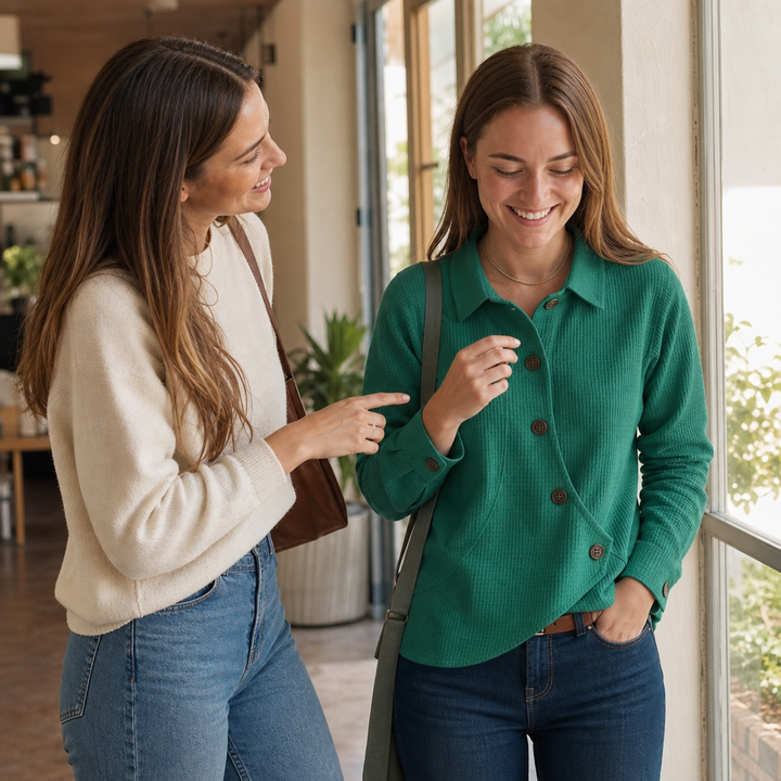 Draperau – Waffle-Knit Asymmetric Placket Top