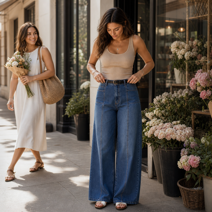 Wearbella – High-Waisted Wide-Leg Button-Fly Jeans