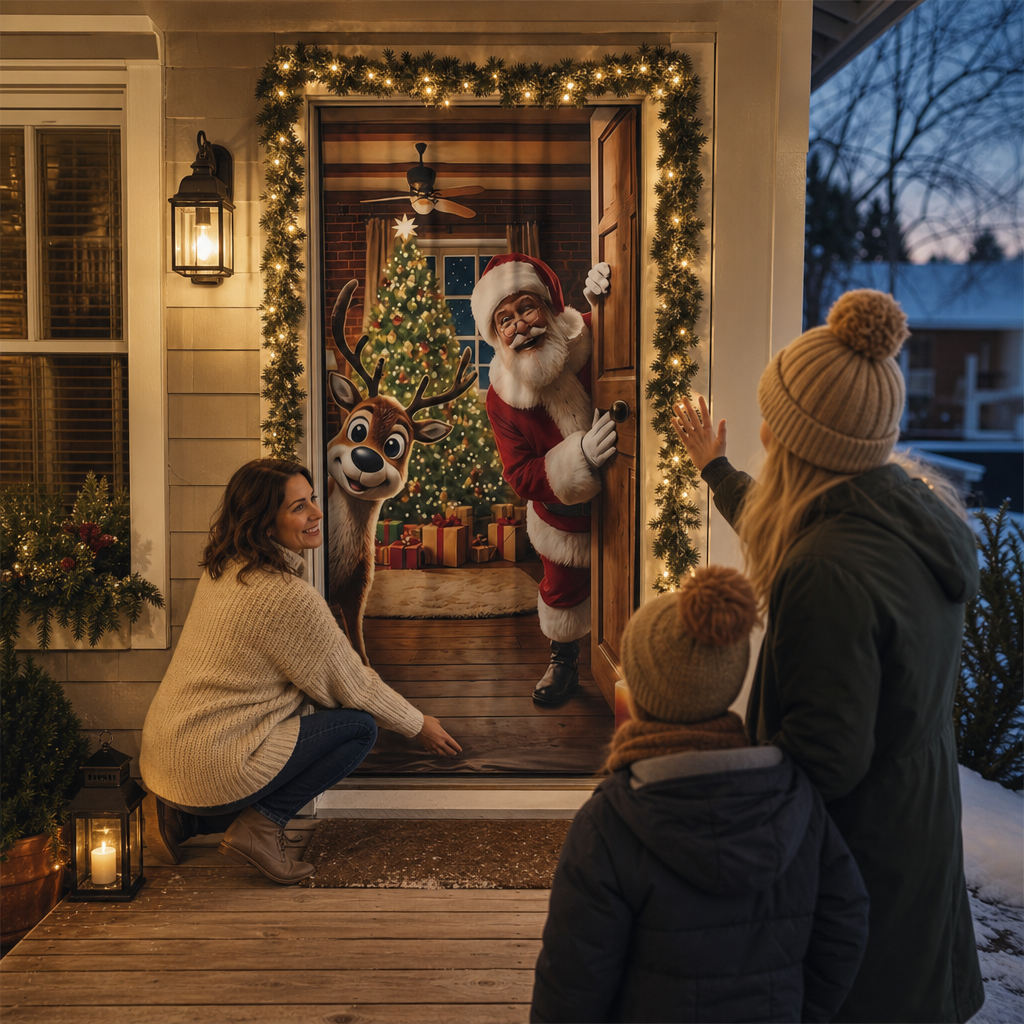 Hollydoor – Santa And Reindeer Christmas Door Cover