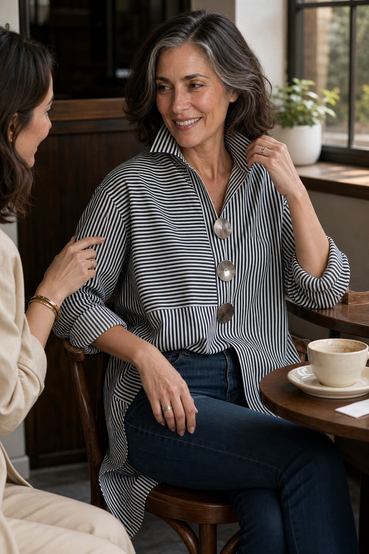 Veyrastripe – Irregular Stripe Stand Collar Shirt