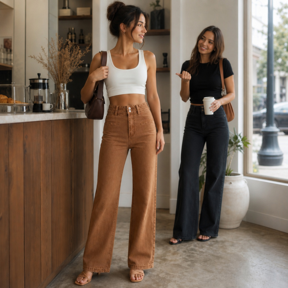 Highline – Double-Button Waistband Wide-Leg Jeans