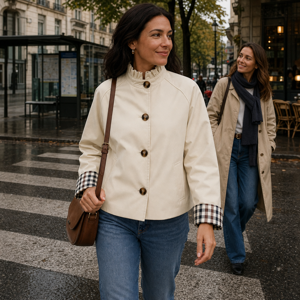 Cuff & Collar – Plaid Cuff Ruffle Collar Short Trench Coat