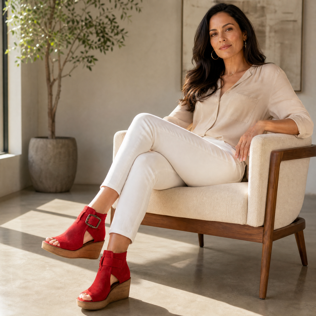 Elsera – Peep-Toe Platform Wedges with Buckle Detail