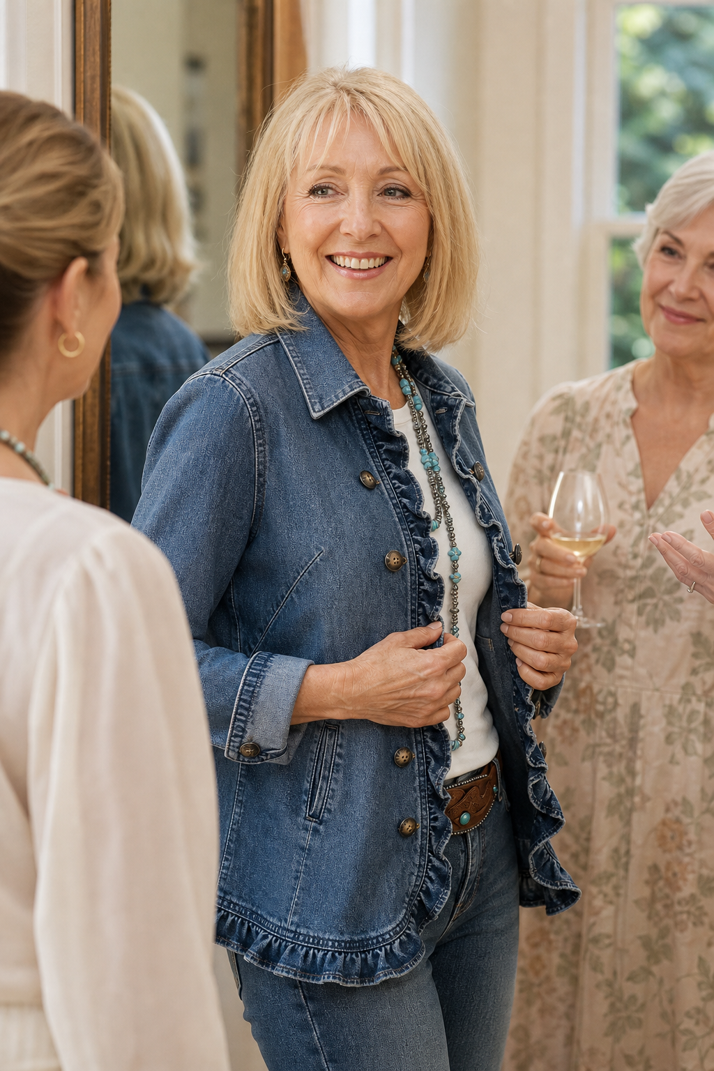 Wearbella – Double Breasted Ruffle Denim Jacket