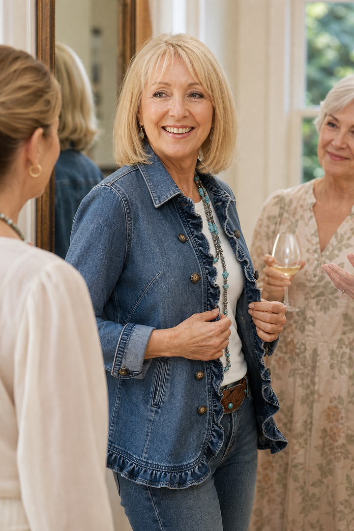 Wearbella – Double Breasted Ruffle Denim Jacket