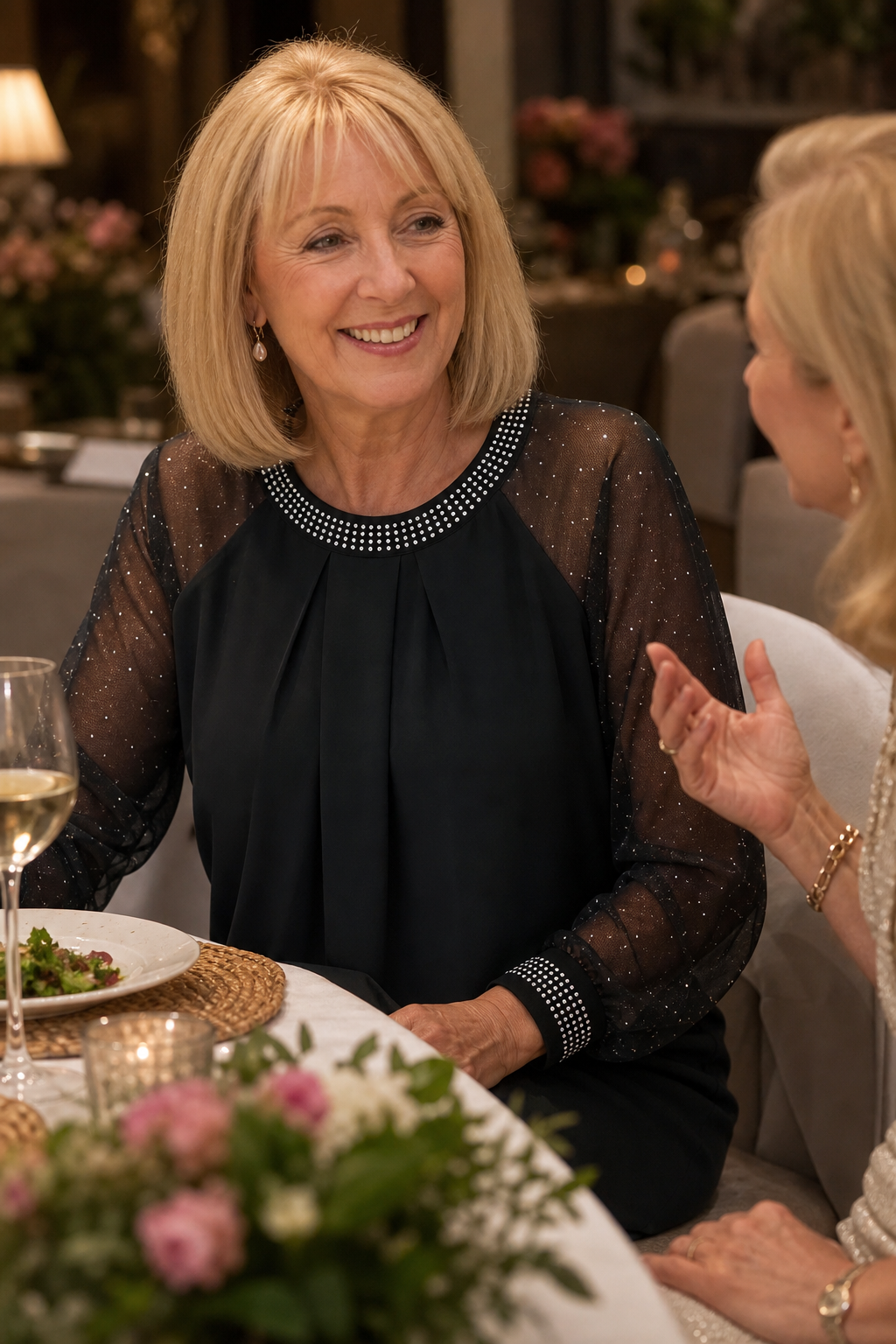 Wearbella – Sequin-Trim Sheer-Sleeve Pleated Blouse