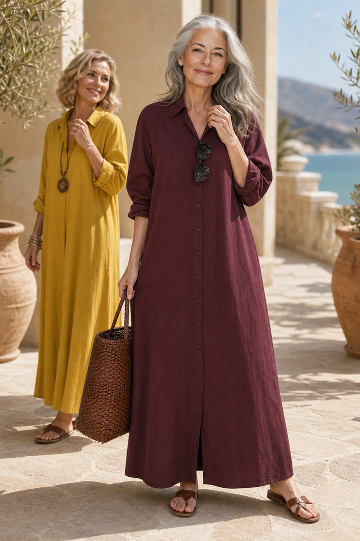 Wearbella – Oversized Cotton-Linen Maxi Shirt Dress