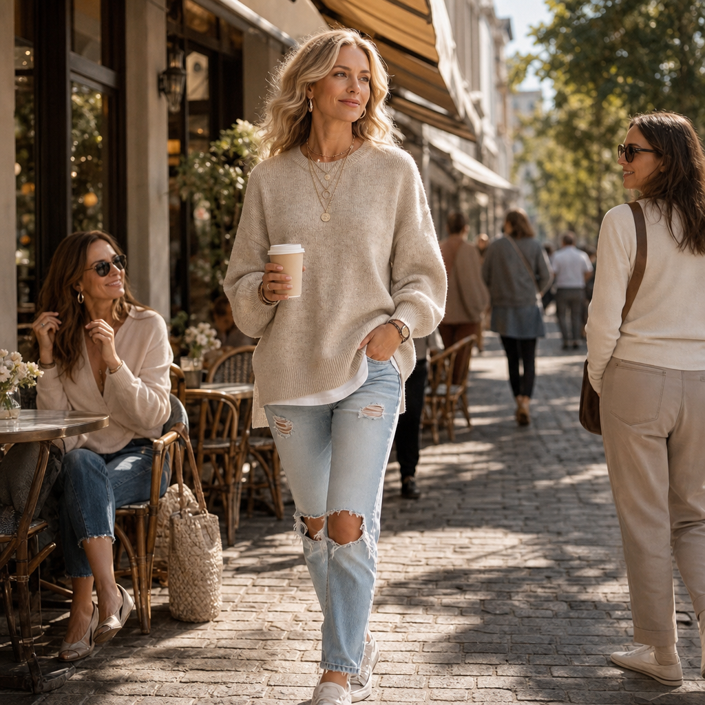 Wearbella – Drop-Shoulder Lantern Sleeve Chunky Knit Sweater