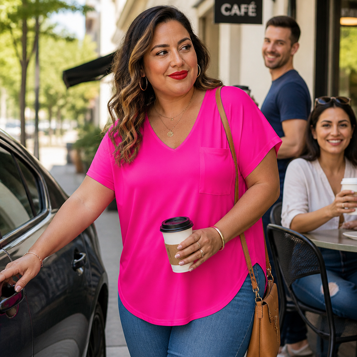 Draperie – V-Neck Dolman Sleeve High-Low Hem Tee