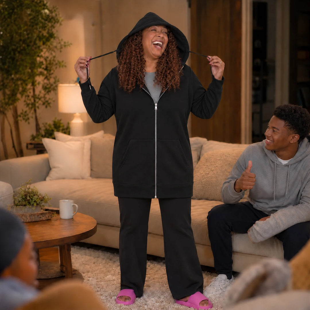 Cozyline – Knee-Length Fleece-Lined Zip-Up Hoodie