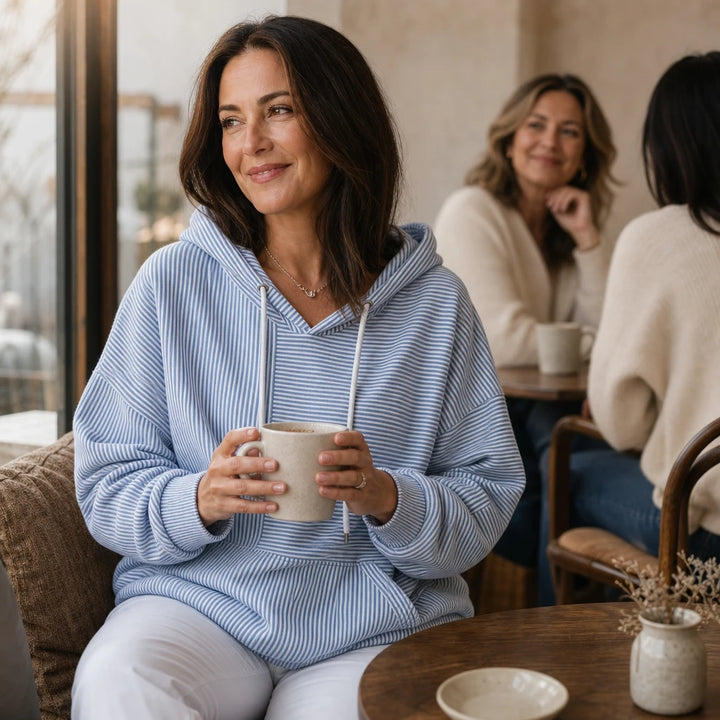 Stripe & Ease – Striped Drawstring Hooded Sweatshirt