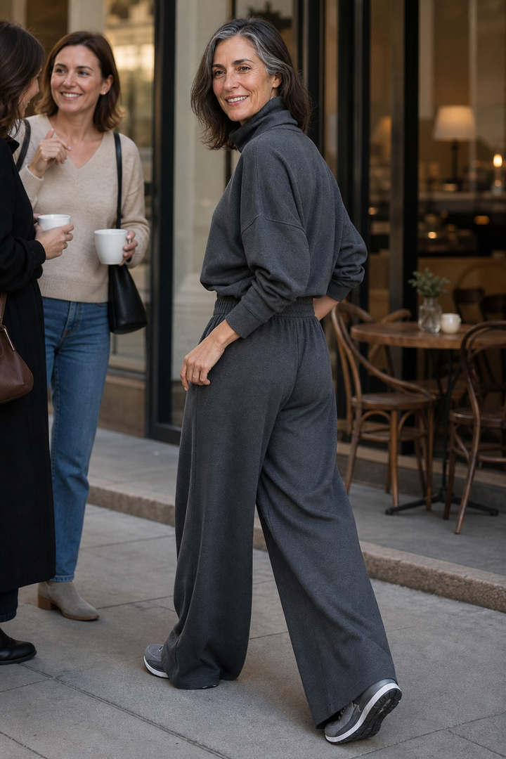 Wearbella – Turtleneck Top And Wide-Leg Pants Set