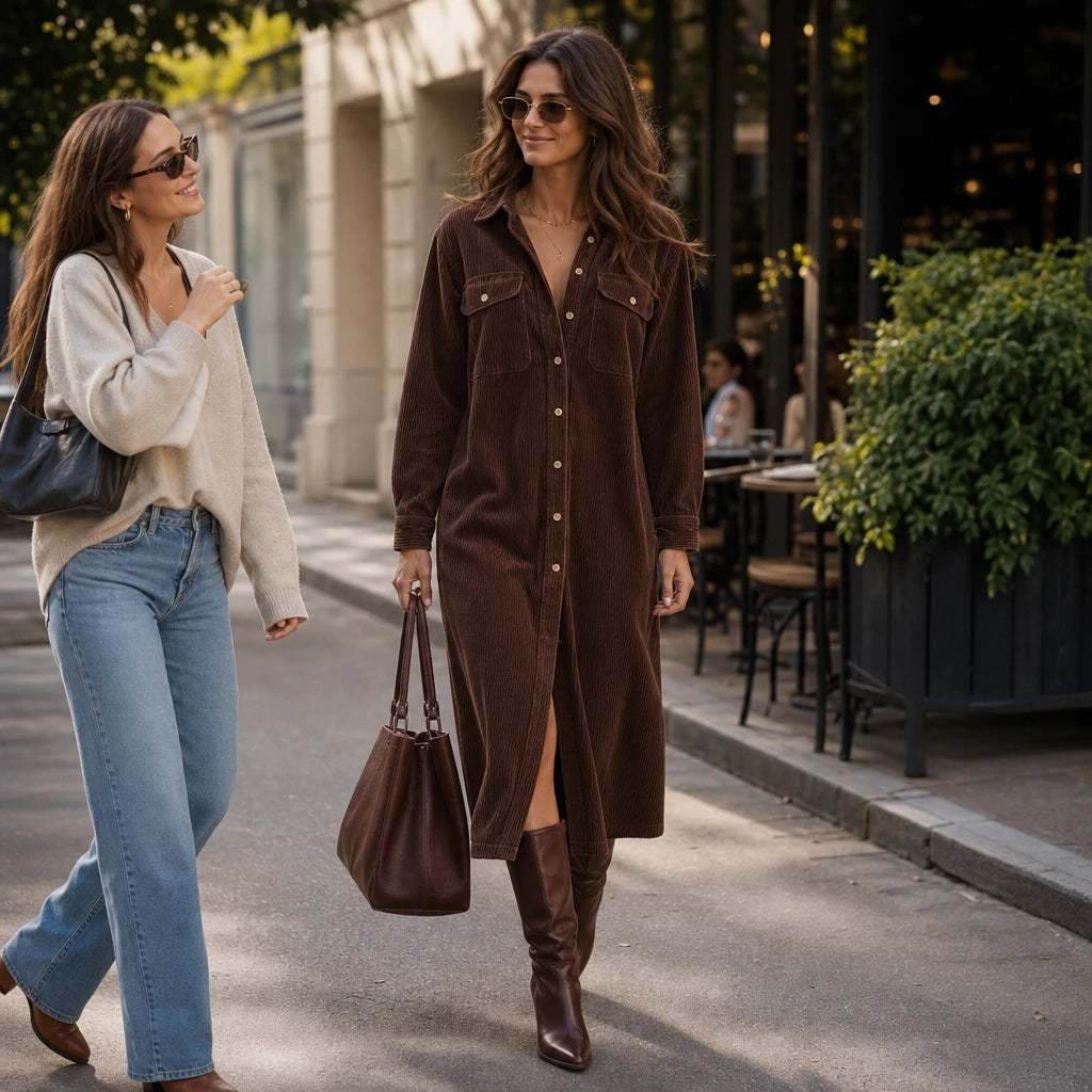 Fallora – Button-Front Fall Shirt Dress
