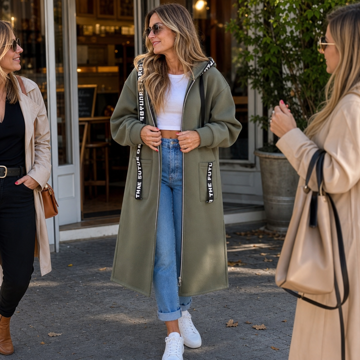 Wrapelle – Extra-Long Hooded Zip Jacket