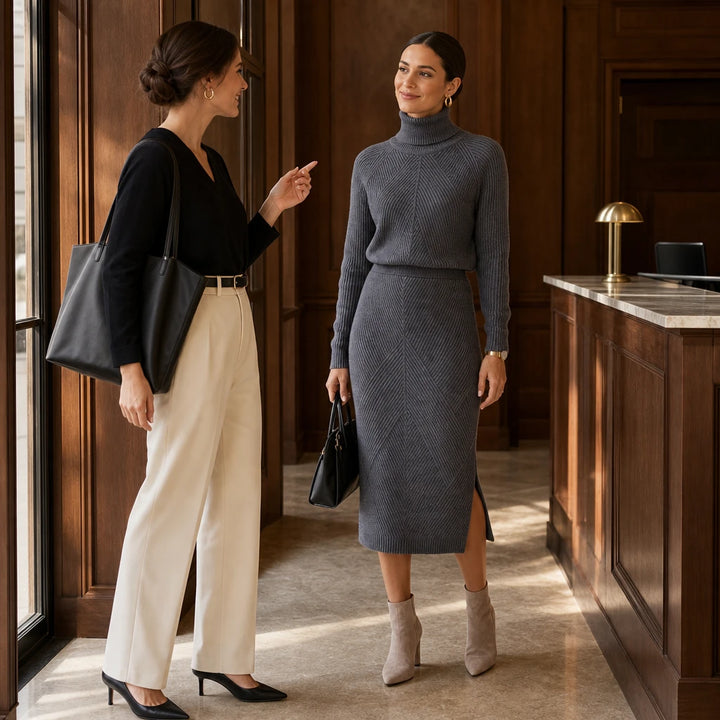 Veluna – Ribbed Turtleneck Sweater And Skirt Set